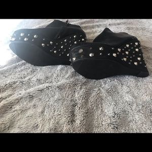 Faux leather spiked heel wedges